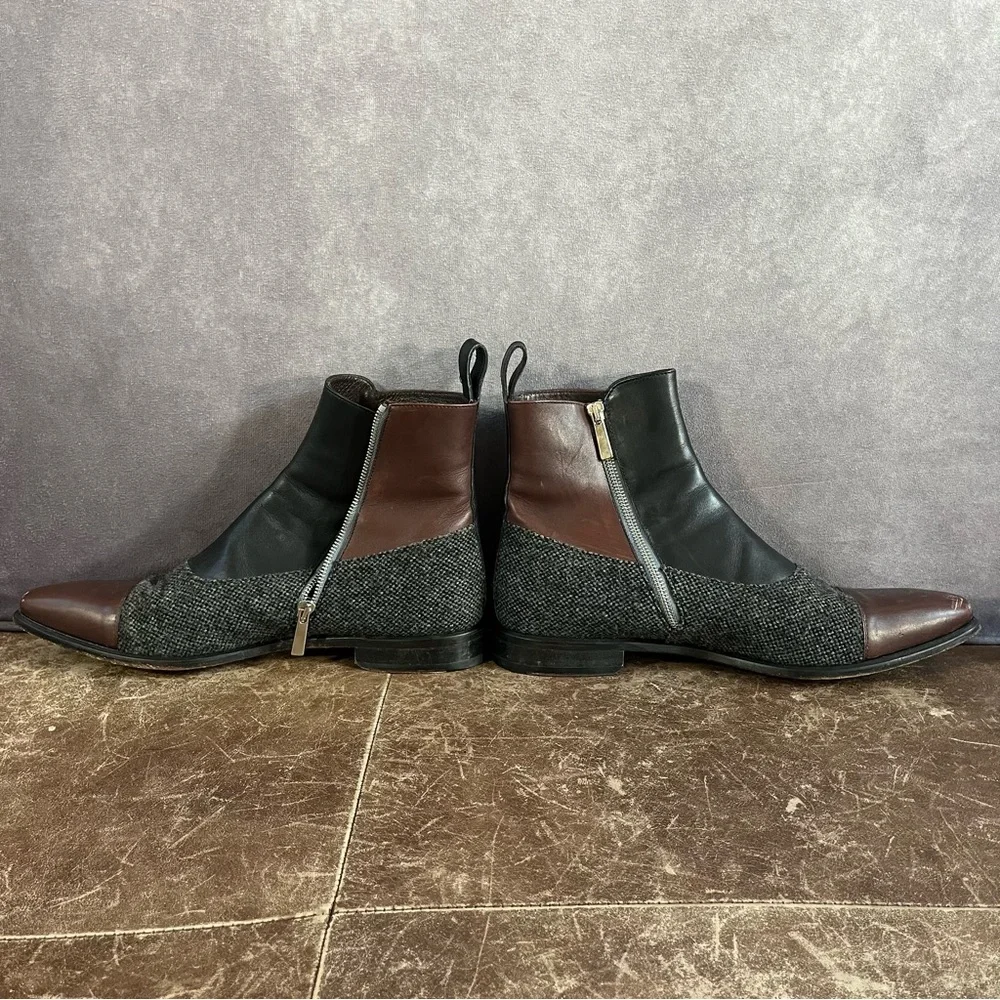 Que Sheebly Octavian Boots Mens Sz 11 Brown Gray Leather Double Monk Strap Shoes